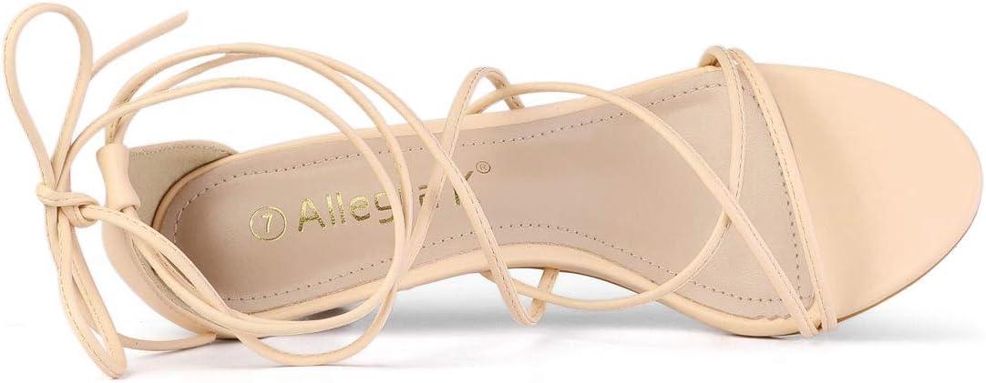 imageAllegra K Womens Strappy Kitten Heel Lace Up SandalsBeige