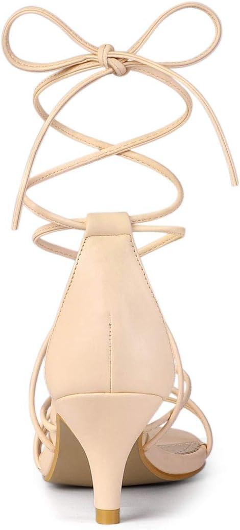 imageAllegra K Womens Strappy Kitten Heel Lace Up SandalsBeige