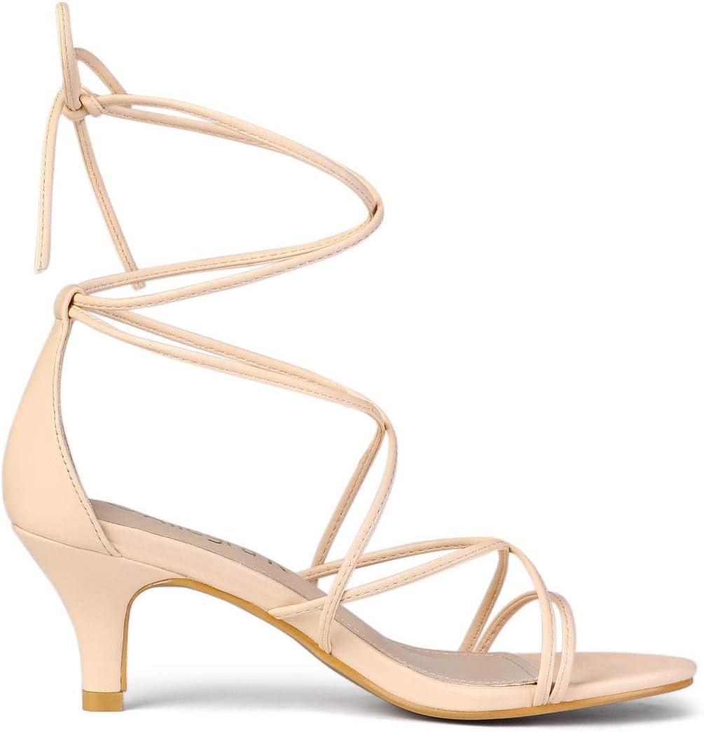 imageAllegra K Womens Strappy Kitten Heel Lace Up SandalsBeige