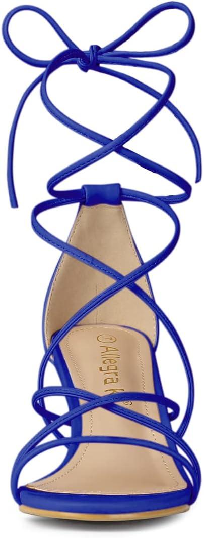 imageAllegra K Womens Strappy Kitten Heel Lace Up SandalsDark Blue