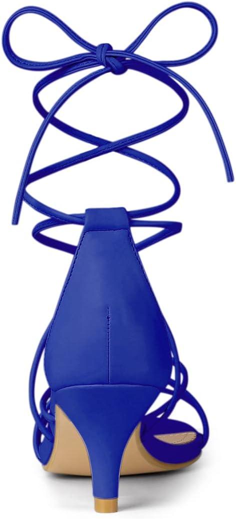 imageAllegra K Womens Strappy Kitten Heel Lace Up SandalsDark Blue