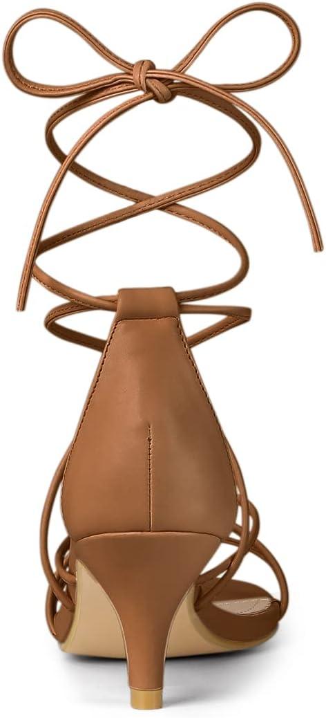 imageAllegra K Womens Strappy Kitten Heel Lace Up SandalsDark Brown