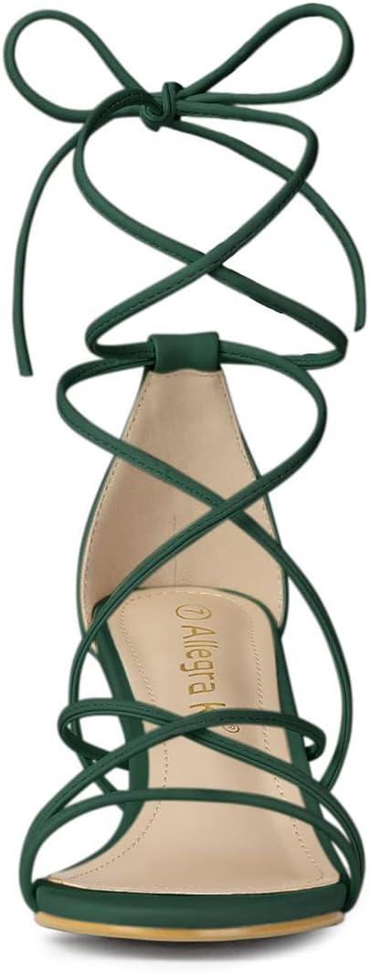 imageAllegra K Womens Strappy Kitten Heel Lace Up SandalsGreen