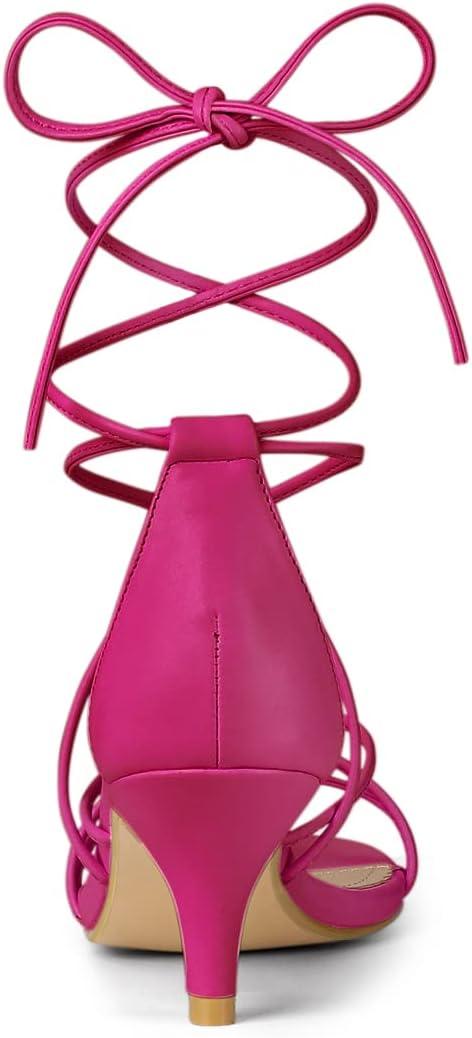 imageAllegra K Womens Strappy Kitten Heel Lace Up SandalsHot Pink
