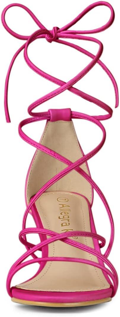 imageAllegra K Womens Strappy Kitten Heel Lace Up SandalsHot Pink