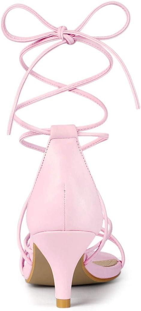 imageAllegra K Womens Strappy Kitten Heel Lace Up SandalsLight Pink
