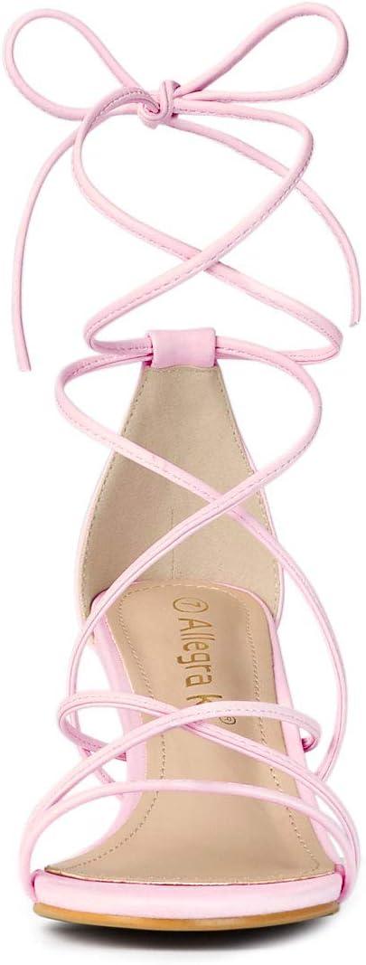 imageAllegra K Womens Strappy Kitten Heel Lace Up SandalsLight Pink