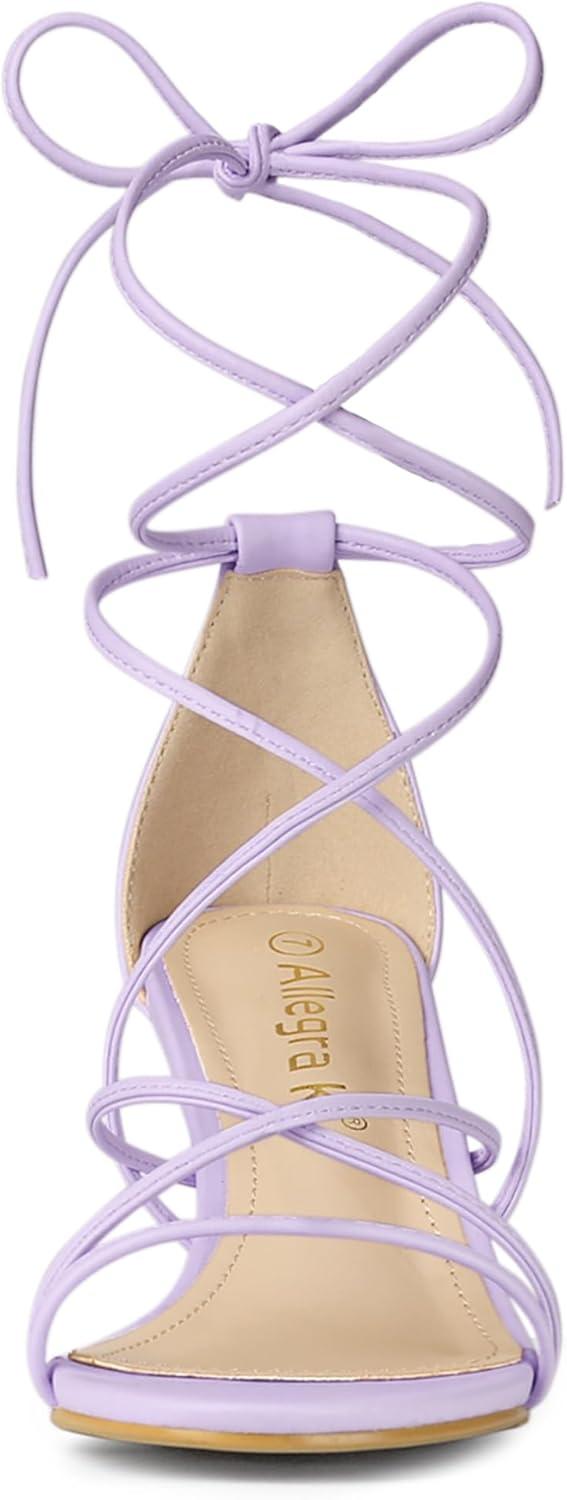 imageAllegra K Womens Strappy Kitten Heel Lace Up SandalsLight Purple