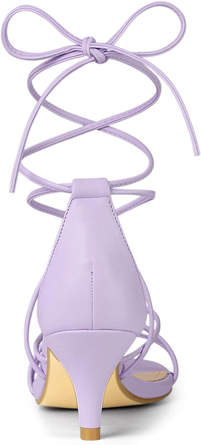 imageAllegra K Womens Strappy Kitten Heel Lace Up SandalsLight Purple