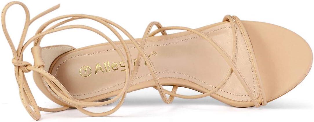 imageAllegra K Womens Strappy Kitten Heel Lace Up SandalsNude