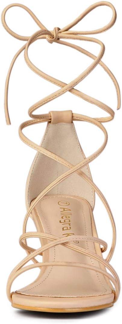 imageAllegra K Womens Strappy Kitten Heel Lace Up SandalsNude