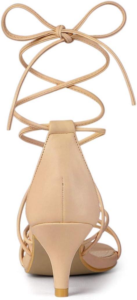 imageAllegra K Womens Strappy Kitten Heel Lace Up SandalsNude