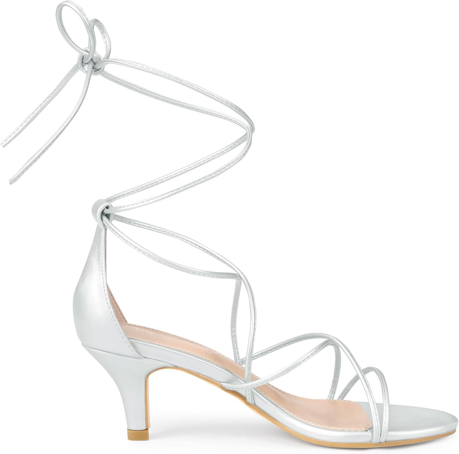 imageAllegra K Womens Strappy Kitten Heel Lace Up SandalsSilver