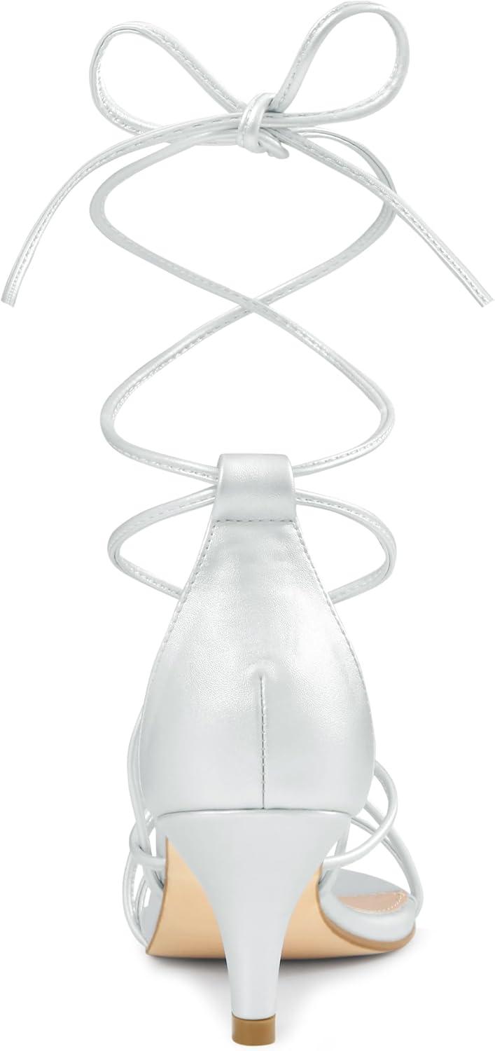 imageAllegra K Womens Strappy Kitten Heel Lace Up SandalsSilver