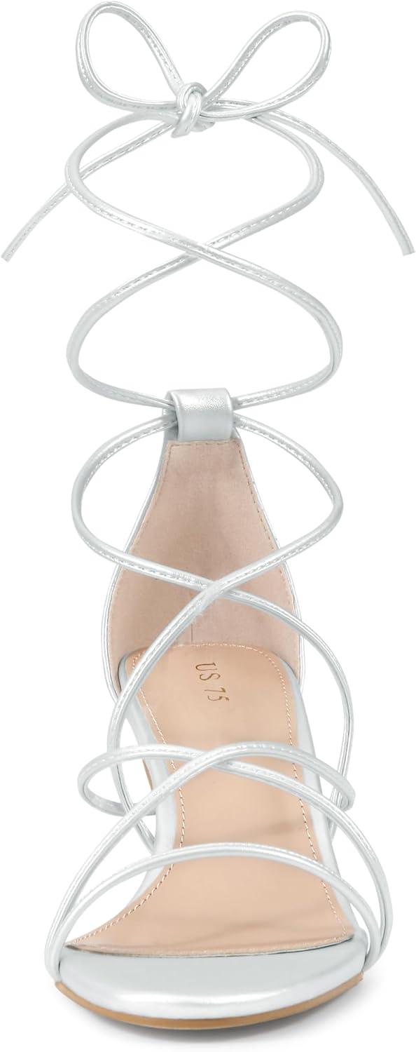 imageAllegra K Womens Strappy Kitten Heel Lace Up SandalsSilver