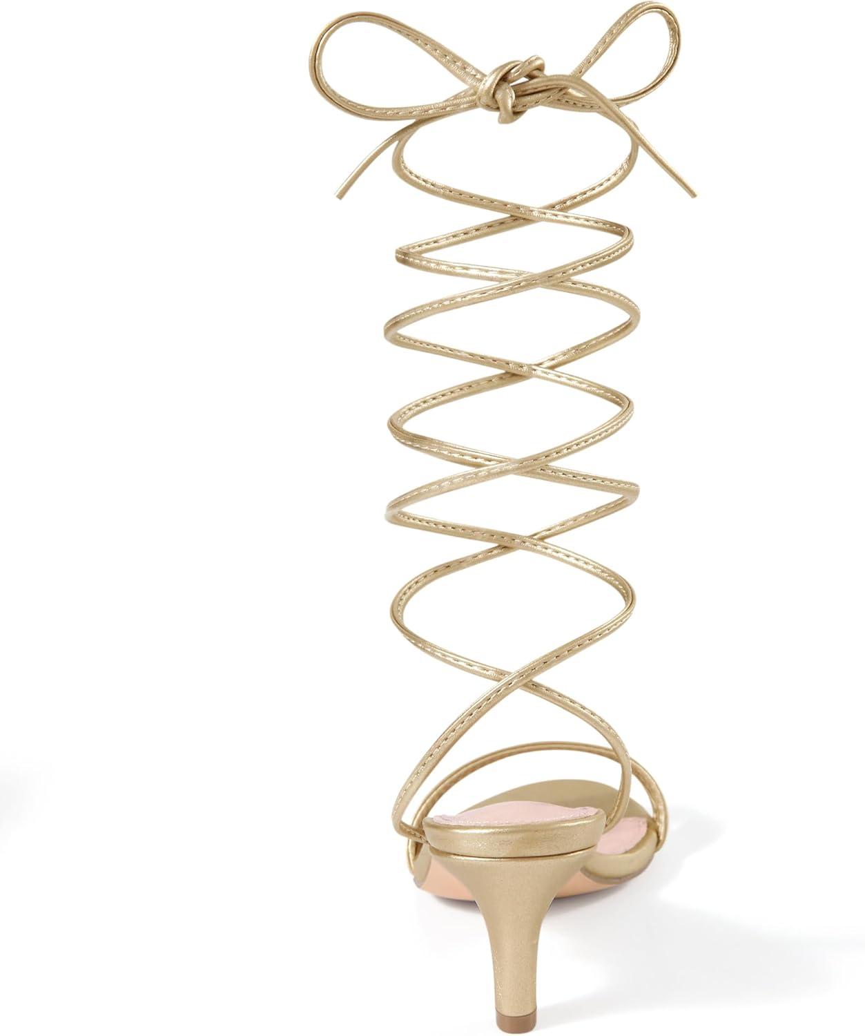 imageAllegra K Womens Strappy Lace Up Kitten Heels SandalGold