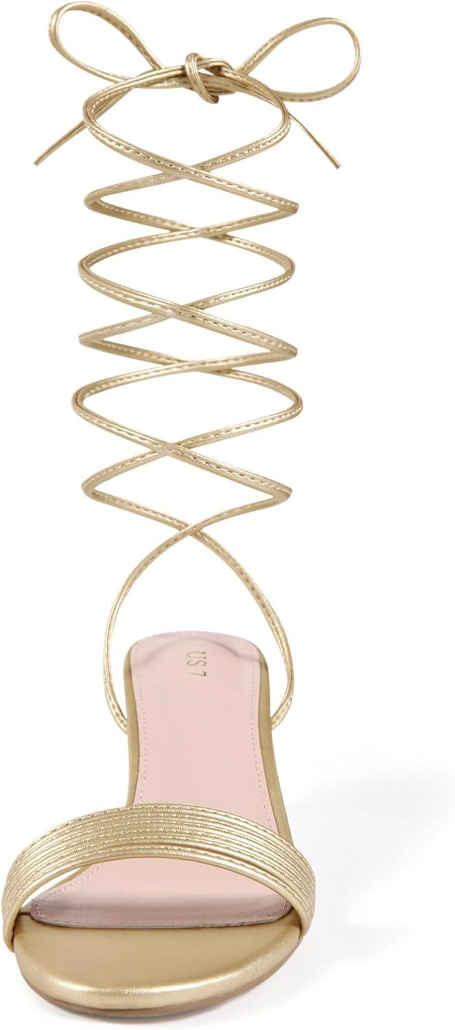 imageAllegra K Womens Strappy Lace Up Kitten Heels SandalGold