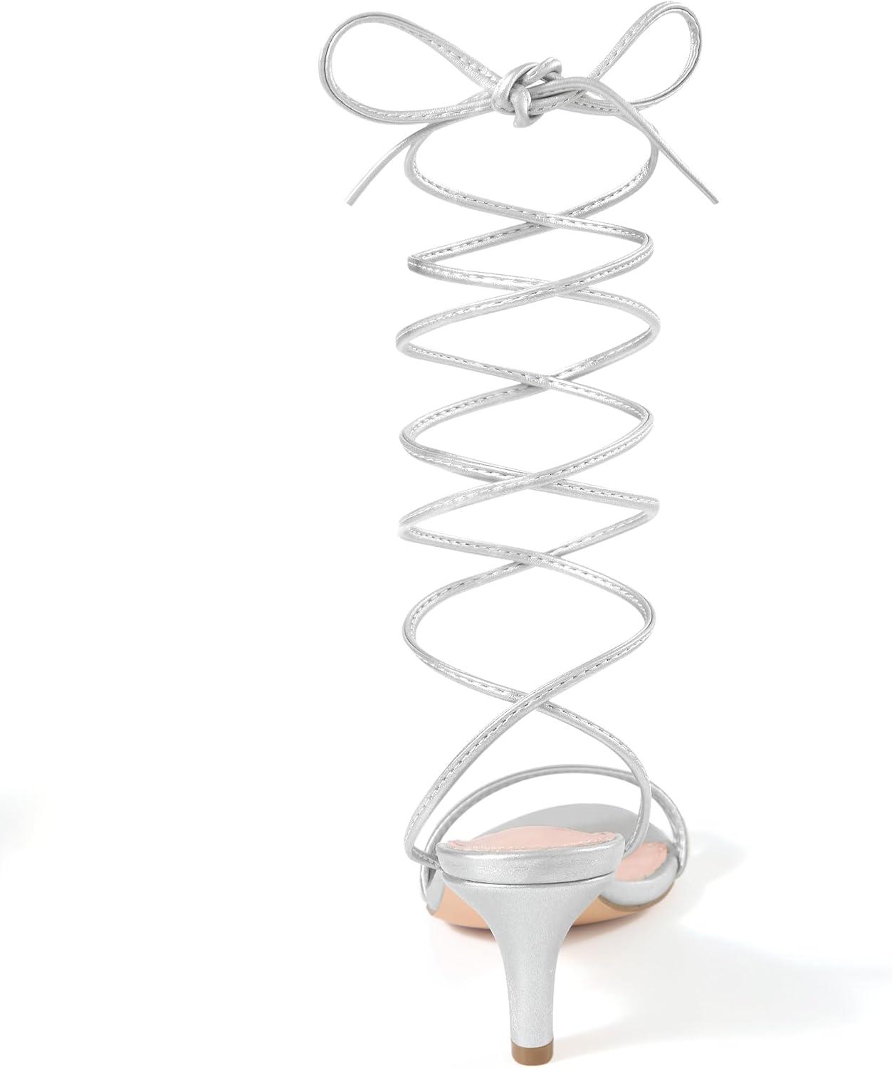 imageAllegra K Womens Strappy Lace Up Kitten Heels SandalSilver