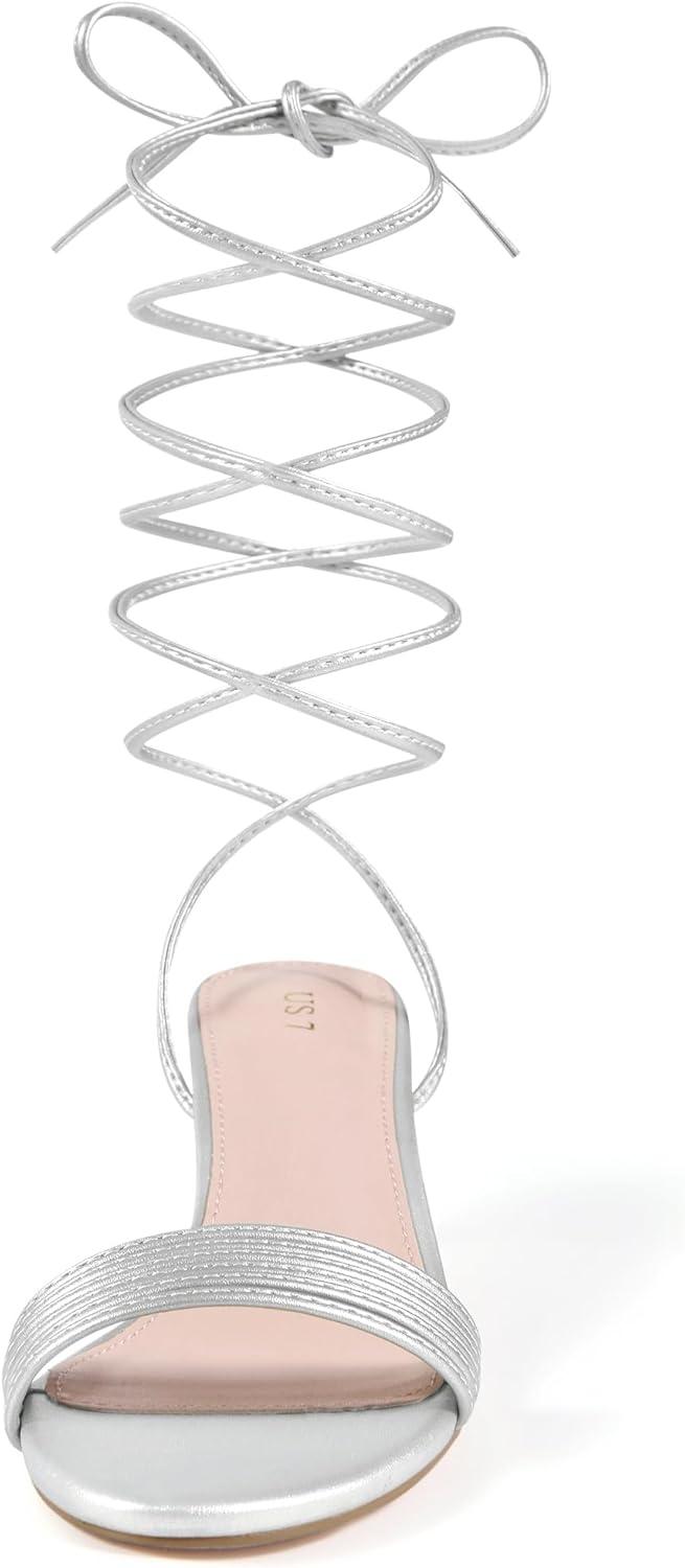 imageAllegra K Womens Strappy Lace Up Kitten Heels SandalSilver