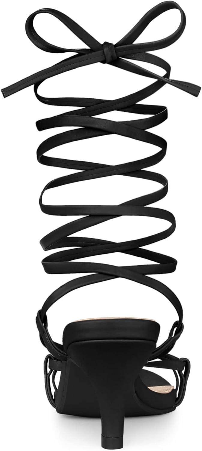 imageAllegra K Womens Strappy Lace Up Kitten Heels SandalsBlack