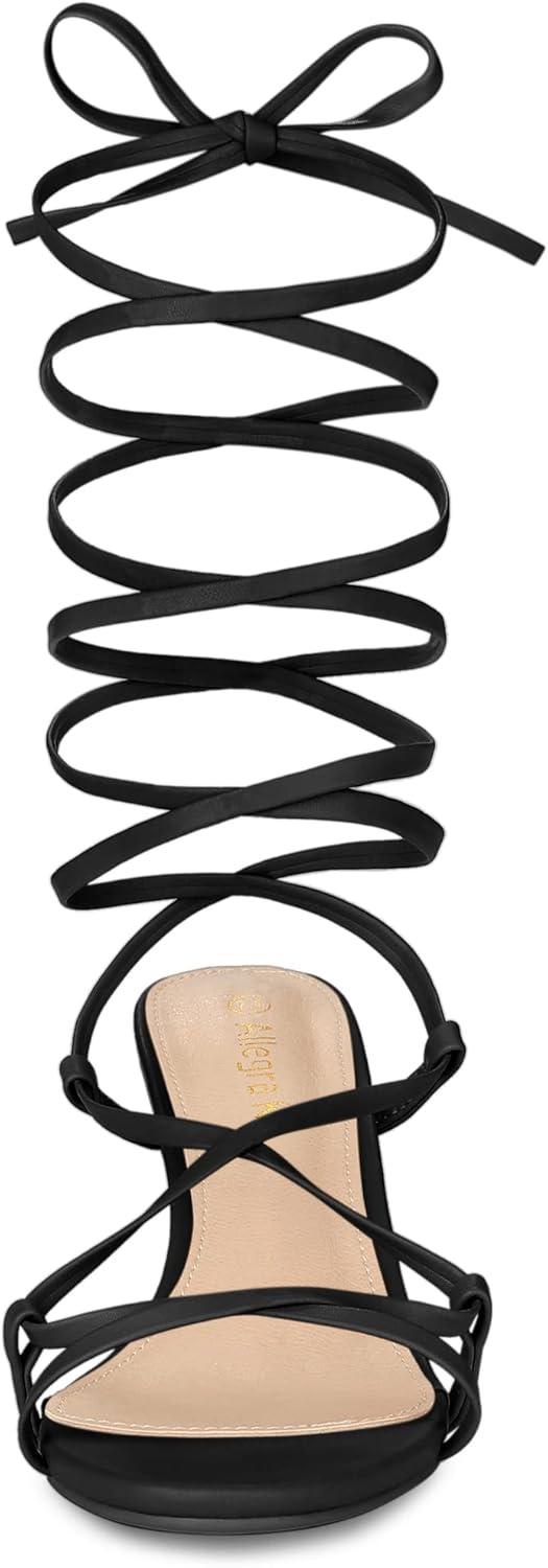 imageAllegra K Womens Strappy Lace Up Kitten Heels SandalsBlack