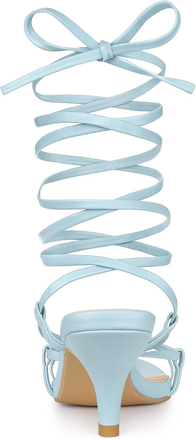 imageAllegra K Womens Strappy Lace Up Kitten Heels SandalsLight Blue