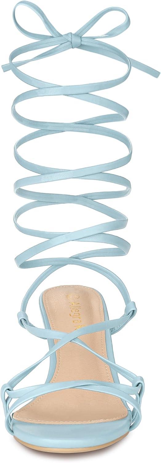 imageAllegra K Womens Strappy Lace Up Kitten Heels SandalsLight Blue