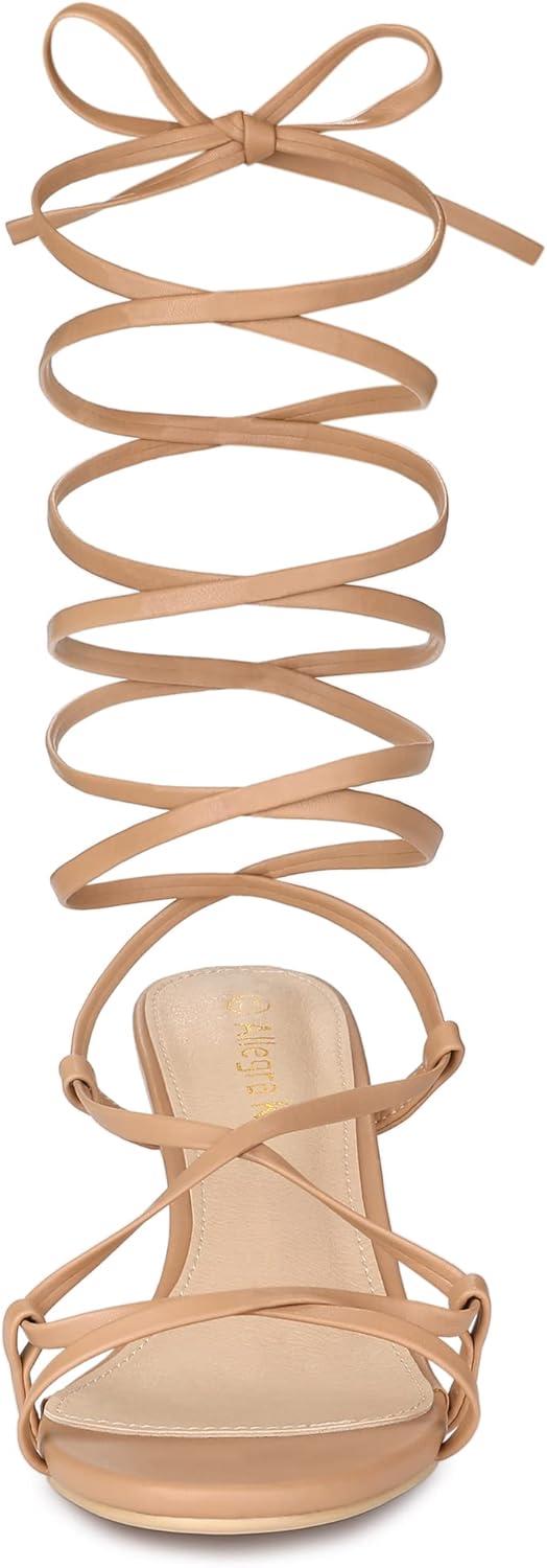 imageAllegra K Womens Strappy Lace Up Kitten Heels SandalsNude