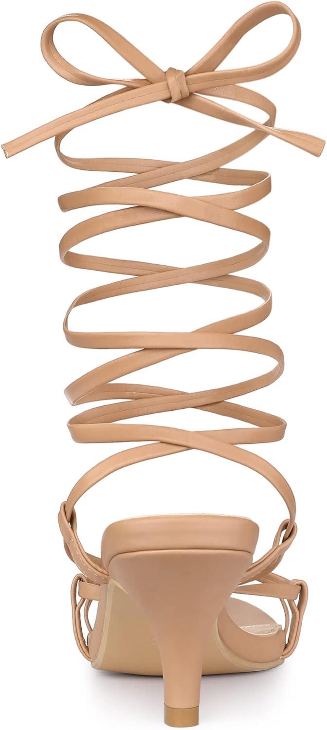 imageAllegra K Womens Strappy Lace Up Kitten Heels SandalsNude