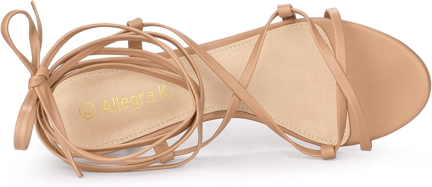 imageAllegra K Womens Strappy Lace Up Kitten Heels SandalsNude