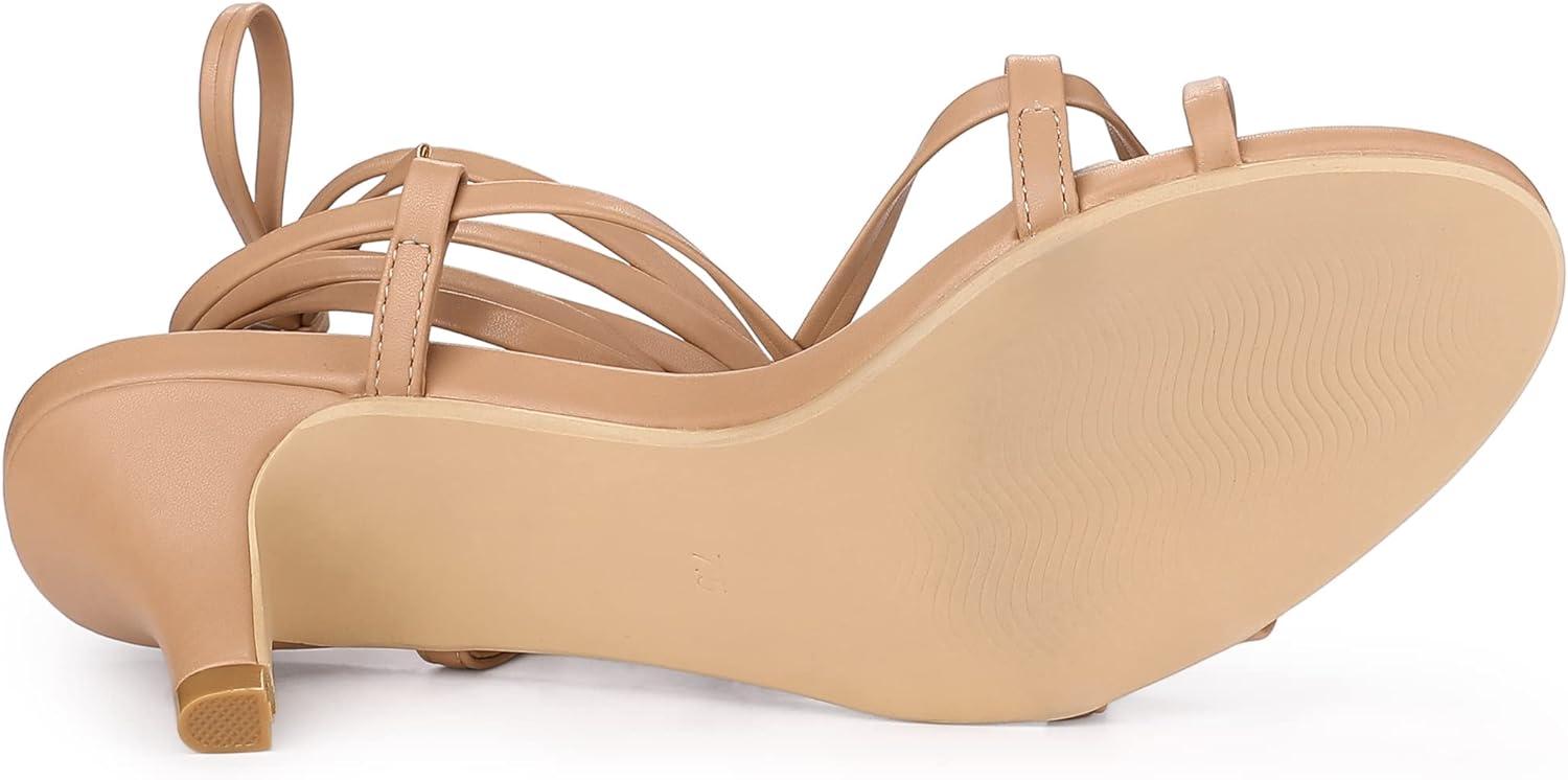 imageAllegra K Womens Strappy Lace Up Kitten Heels SandalsNude
