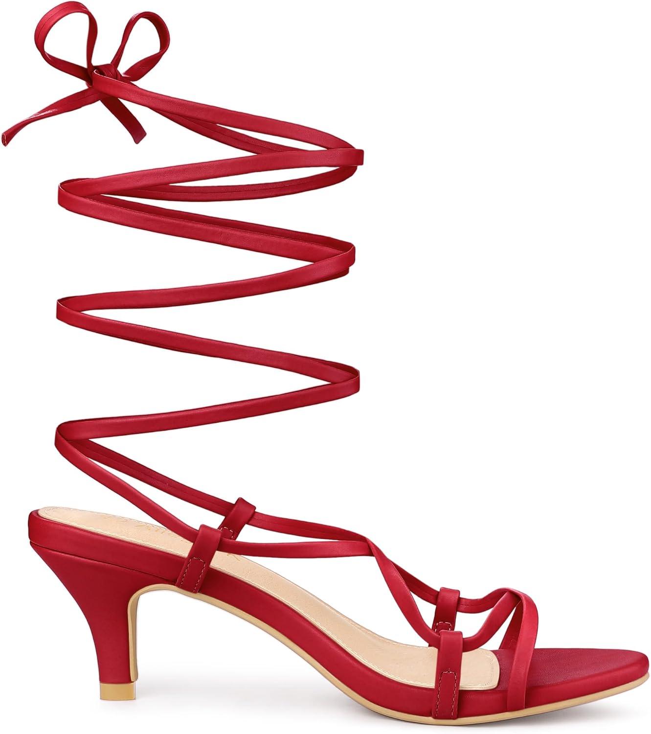 imageAllegra K Womens Strappy Lace Up Kitten Heels SandalsRed