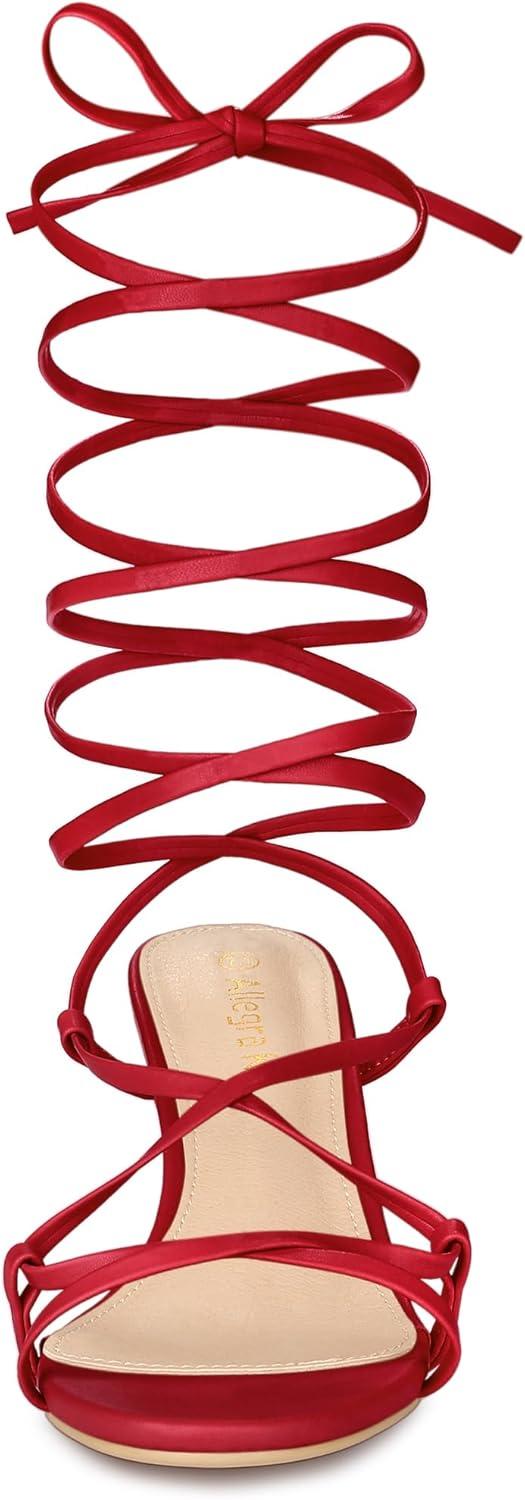 imageAllegra K Womens Strappy Lace Up Kitten Heels SandalsRed