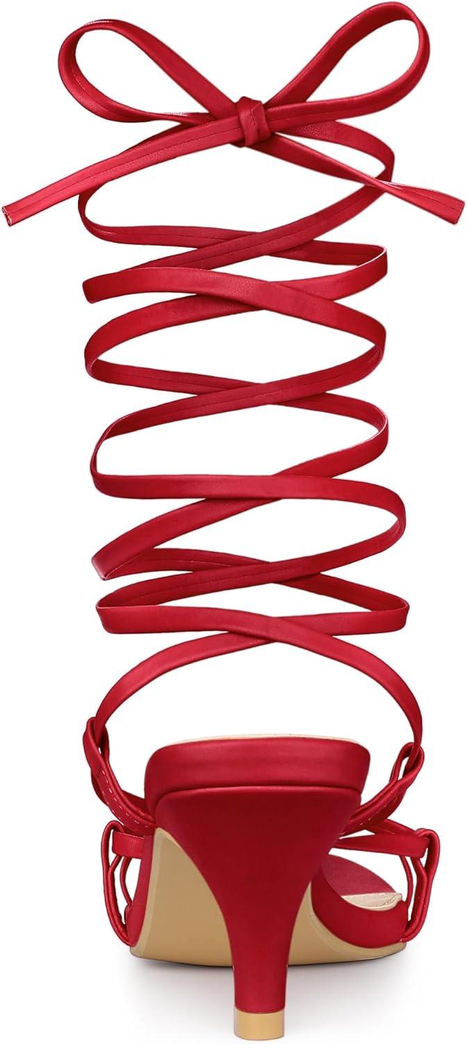 imageAllegra K Womens Strappy Lace Up Kitten Heels SandalsRed