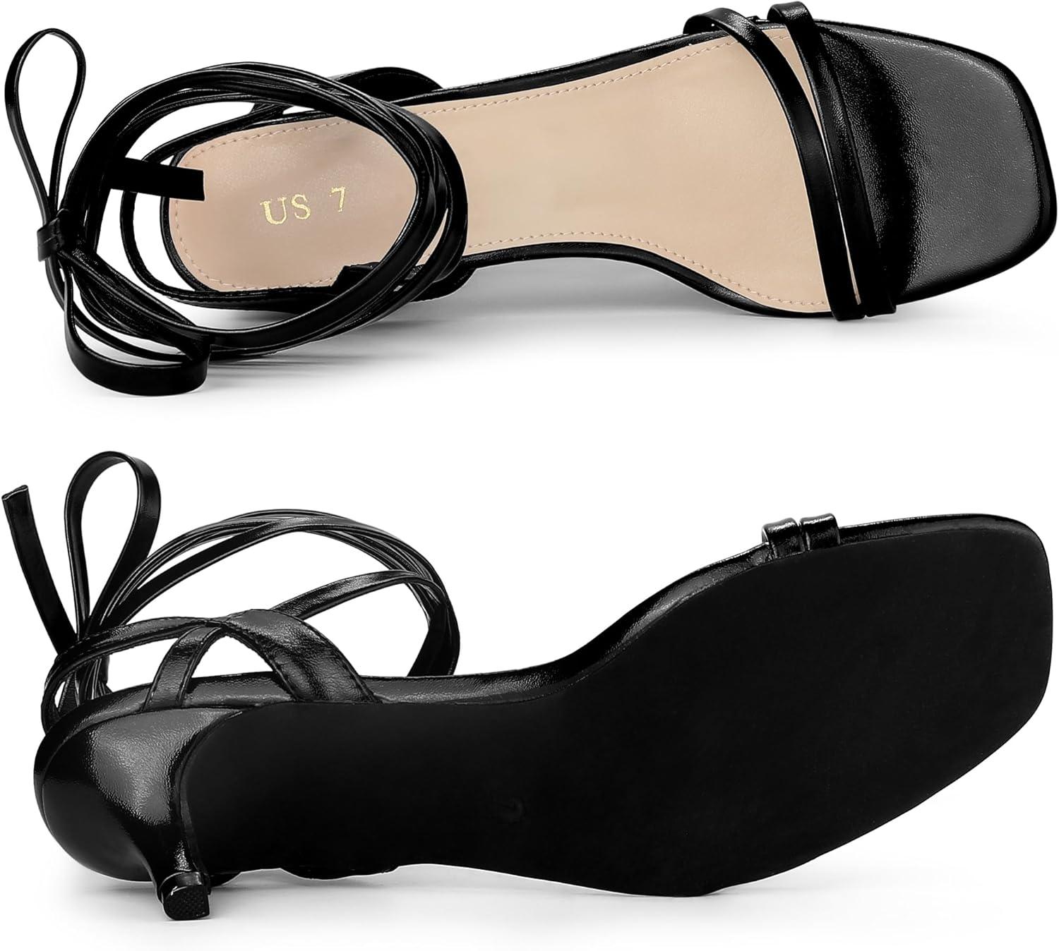 imageAllegra K Womens Strappy Lace Up Slingback Kitten Heel SandalsBlack