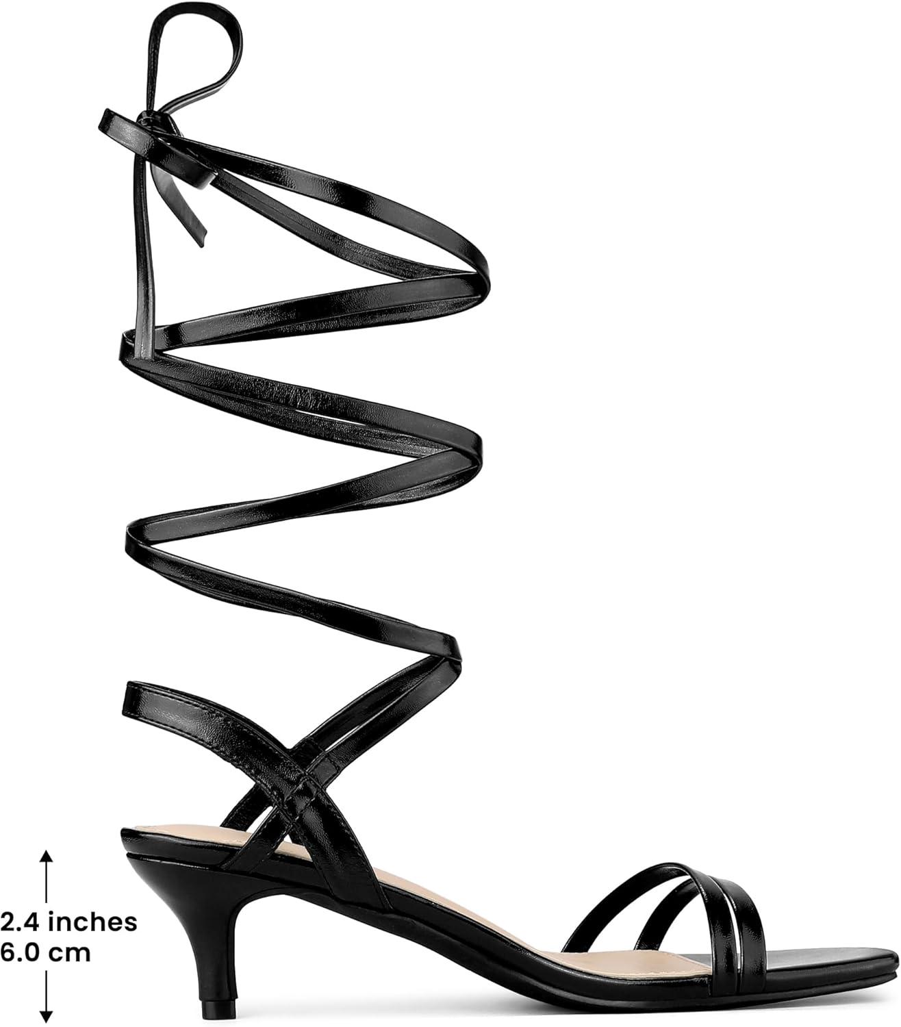 imageAllegra K Womens Strappy Lace Up Slingback Kitten Heel SandalsBlack