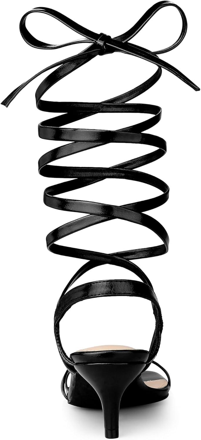 imageAllegra K Womens Strappy Lace Up Slingback Kitten Heel SandalsBlack