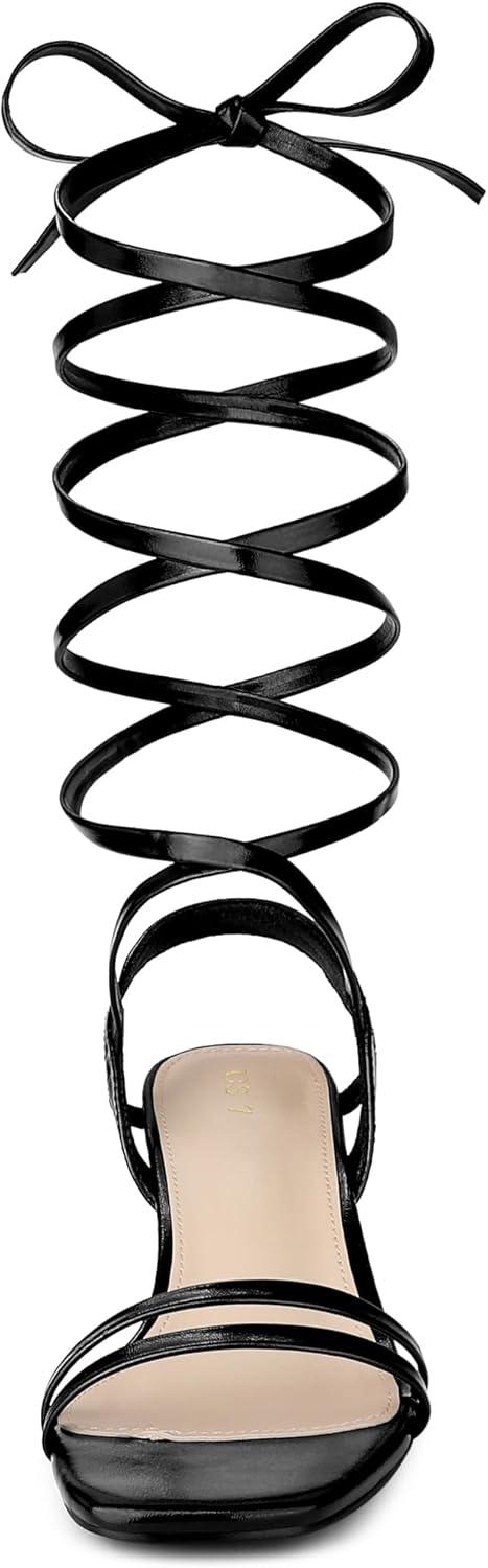 imageAllegra K Womens Strappy Lace Up Slingback Kitten Heel SandalsBlack