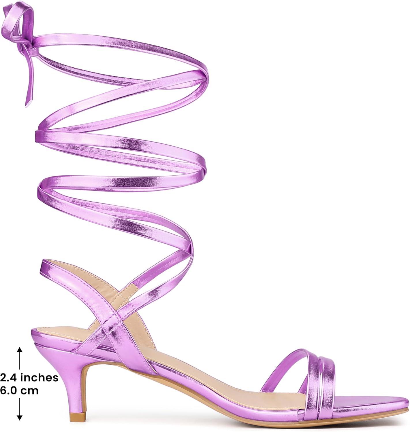 imageAllegra K Womens Strappy Lace Up Slingback Kitten Heel SandalsPurple