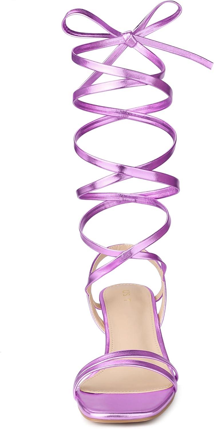 imageAllegra K Womens Strappy Lace Up Slingback Kitten Heel SandalsPurple