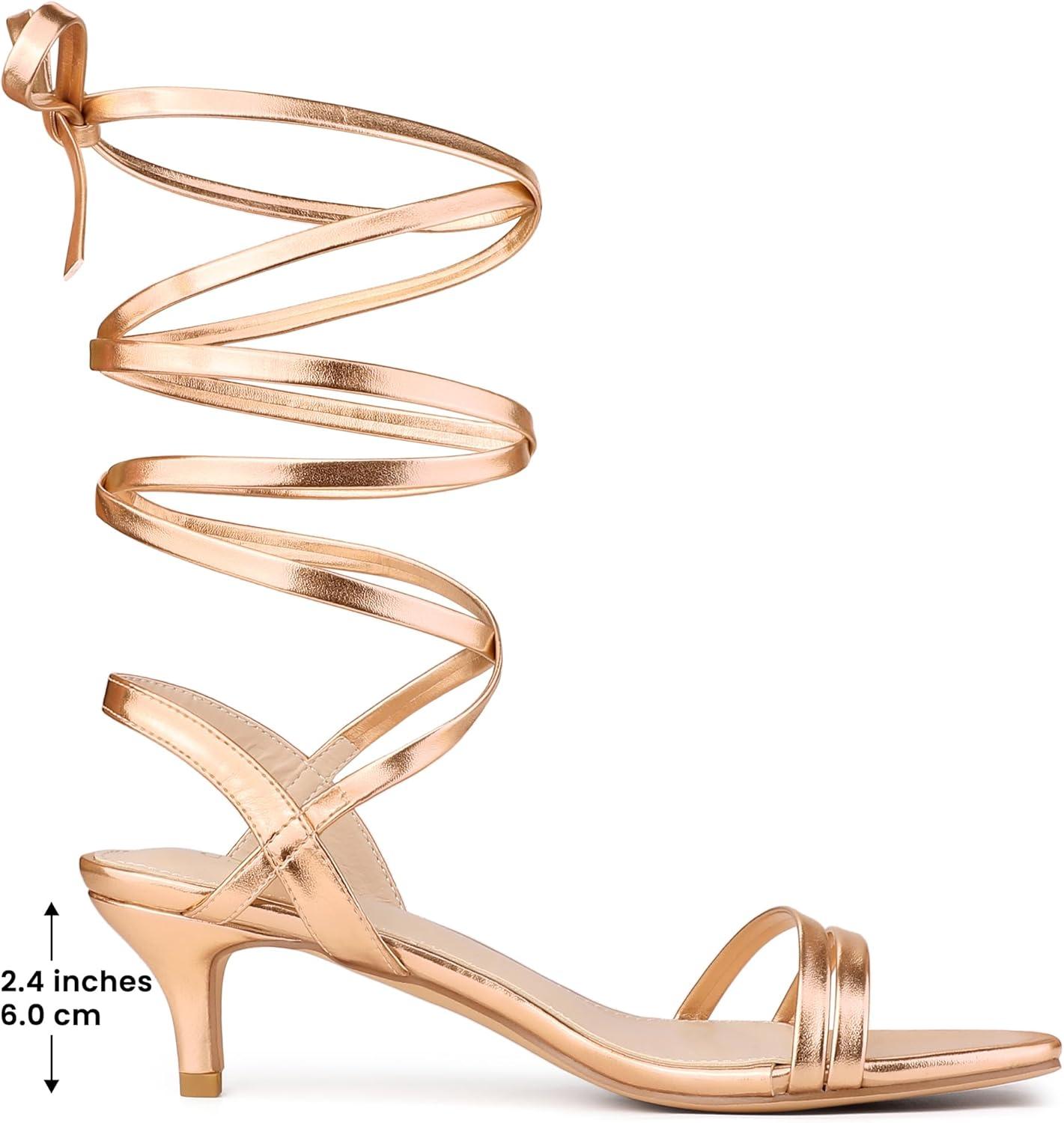 imageAllegra K Womens Strappy Lace Up Slingback Kitten Heel SandalsRose Gold