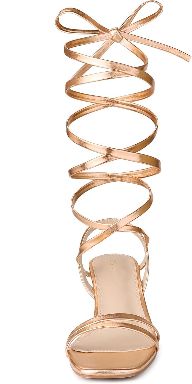imageAllegra K Womens Strappy Lace Up Slingback Kitten Heel SandalsRose Gold