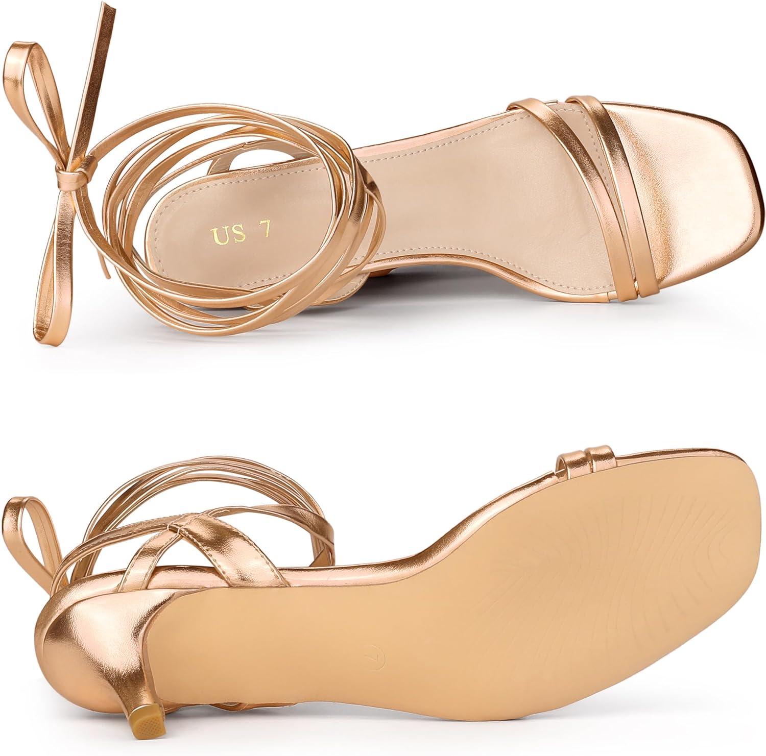 imageAllegra K Womens Strappy Lace Up Slingback Kitten Heel SandalsRose Gold