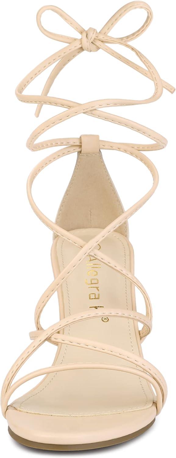 imageAllegra K Womens Wedge Heels Lace Up Strappy Low Wedges SandalsBeige