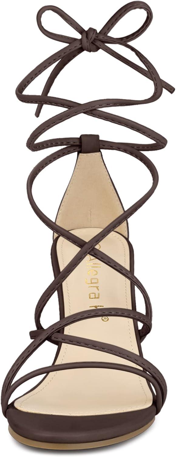 imageAllegra K Womens Wedge Heels Lace Up Strappy Low Wedges SandalsBrown