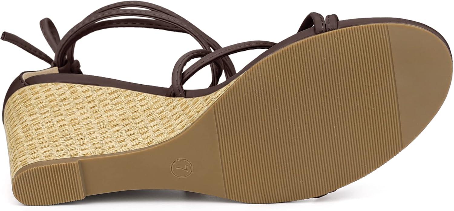 imageAllegra K Womens Wedge Heels Lace Up Strappy Low Wedges SandalsBrown