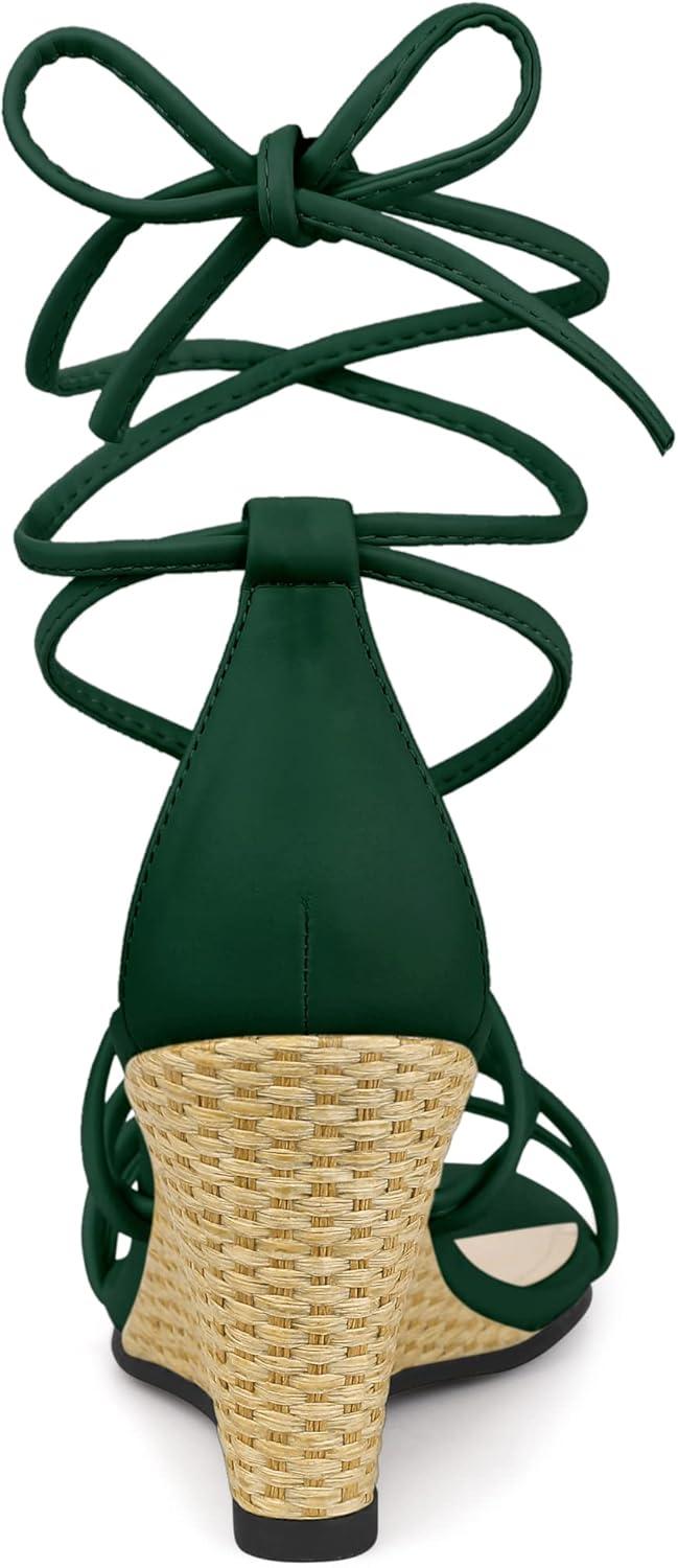imageAllegra K Womens Wedge Heels Lace Up Strappy Low Wedges SandalsDark Green