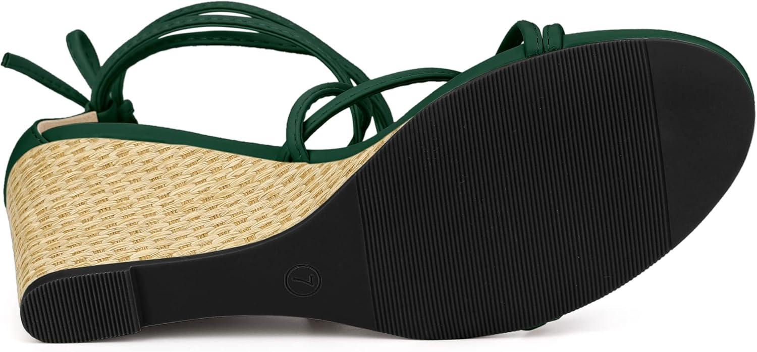 imageAllegra K Womens Wedge Heels Lace Up Strappy Low Wedges SandalsDark Green