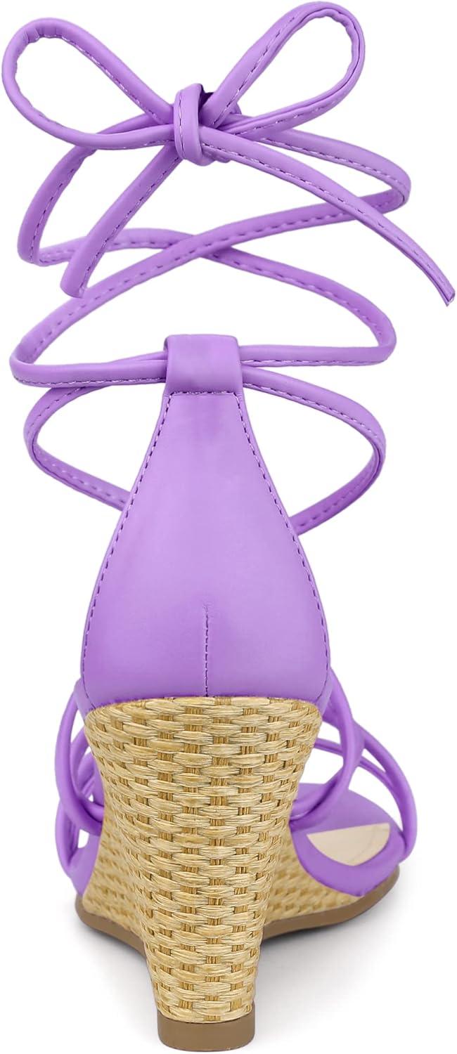 imageAllegra K Womens Wedge Heels Lace Up Strappy Low Wedges SandalsLavender