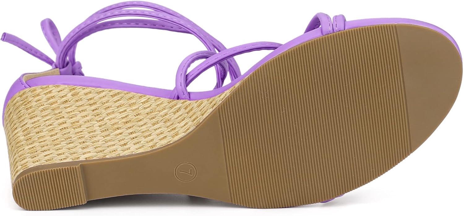 imageAllegra K Womens Wedge Heels Lace Up Strappy Low Wedges SandalsLavender